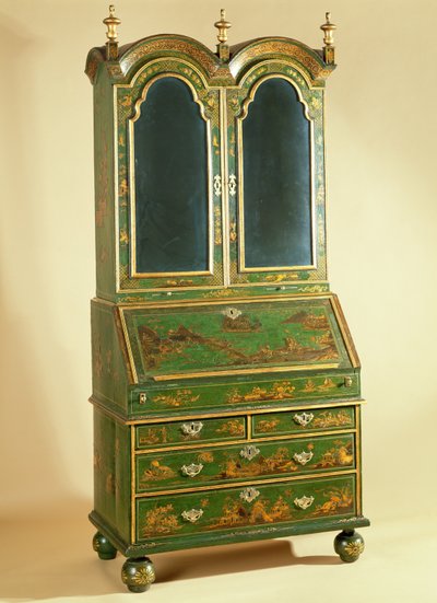 Queen Anne bureau cabinet with ball feet by English School